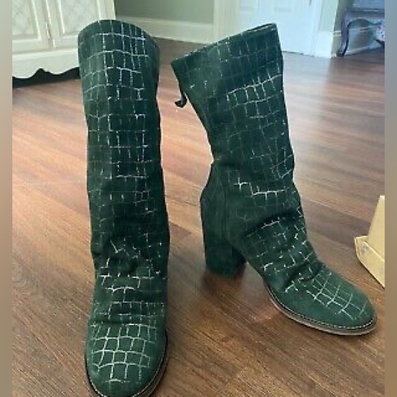 Free People Date Night Elle Block Heel Slouchy Boots Pine Diamonds - Picture 6 of 7